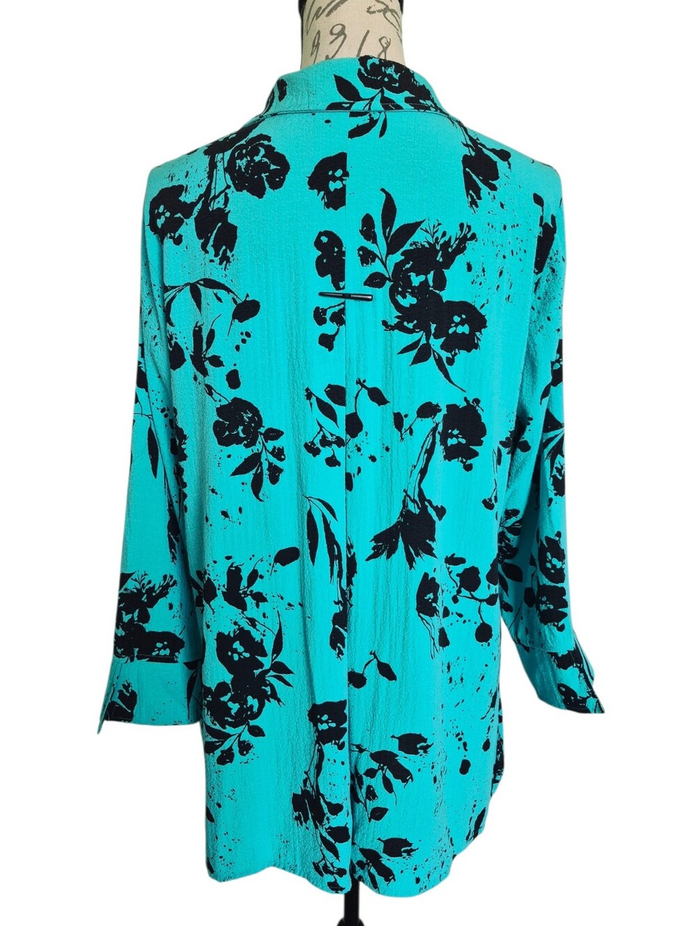 Ali Miles Floral green toggle button tunic Crinkle shirt size M Abstract artsy - Picture 11 of 16